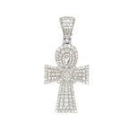 14K White Gold Egyptian Ankh Diamond Cross Pendant 2.26 CT 1.9"