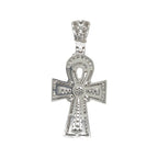 14K White Gold Egyptian Ankh Diamond Cross Pendant 2.26 CT 1.9"