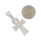 14K White Gold Egyptian Ankh Diamond Cross Pendant 2.26 CT 1.9"