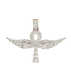 10K Rose Gold Egyptian Ankh Wings Diamond Cross Pendant 3.1 CT 1.75"