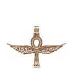 10K Rose Gold Egyptian Ankh Wings Diamond Cross Pendant 3.1 CT 1.75"