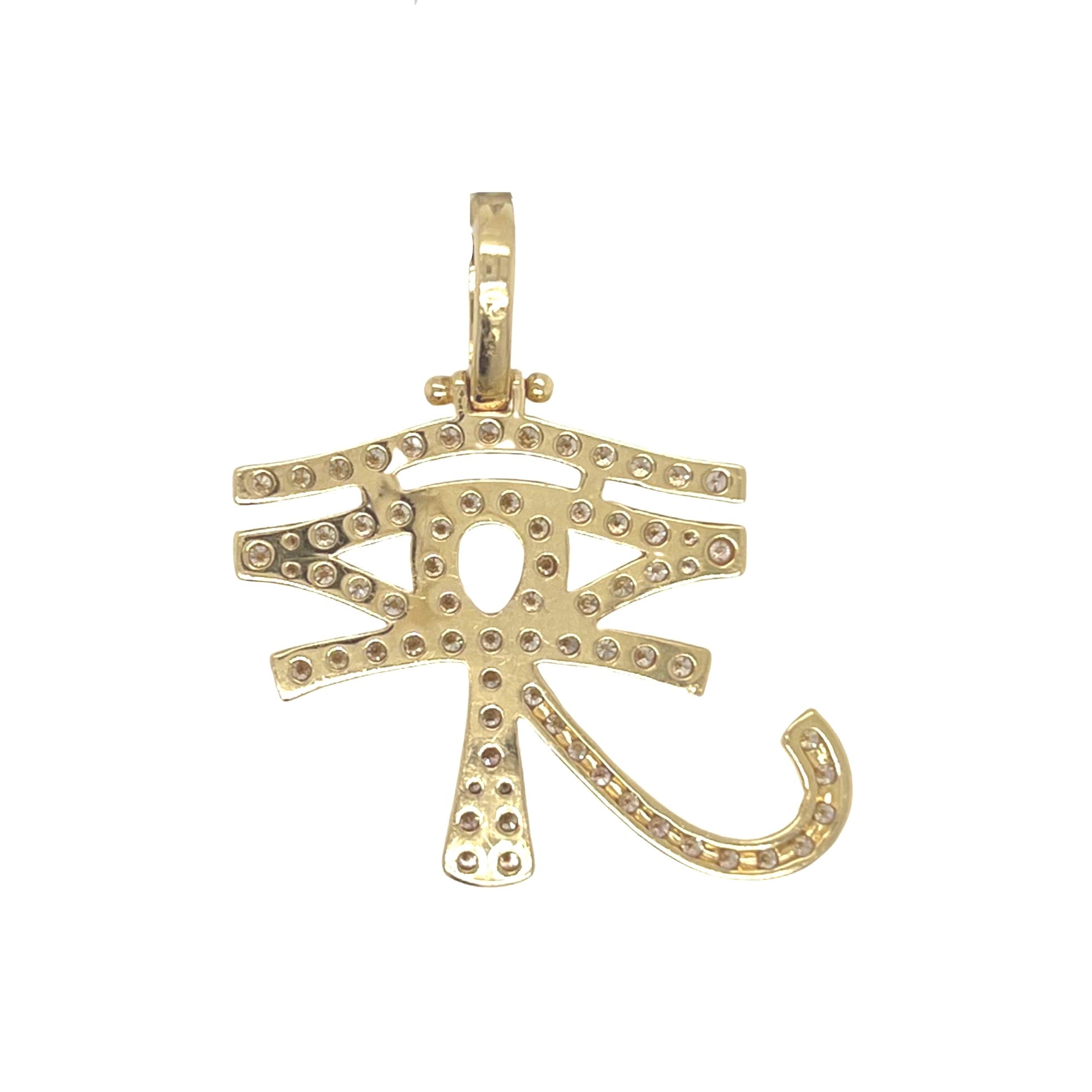 14K Yellow Gold Egyptian Ra Eye Ankh Diamond Cross Pendant 2.04 CT 1.4"