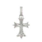 10K White Gold Designer Emerald VS Diamond Cross Pendant 5.25 CT 2.8"