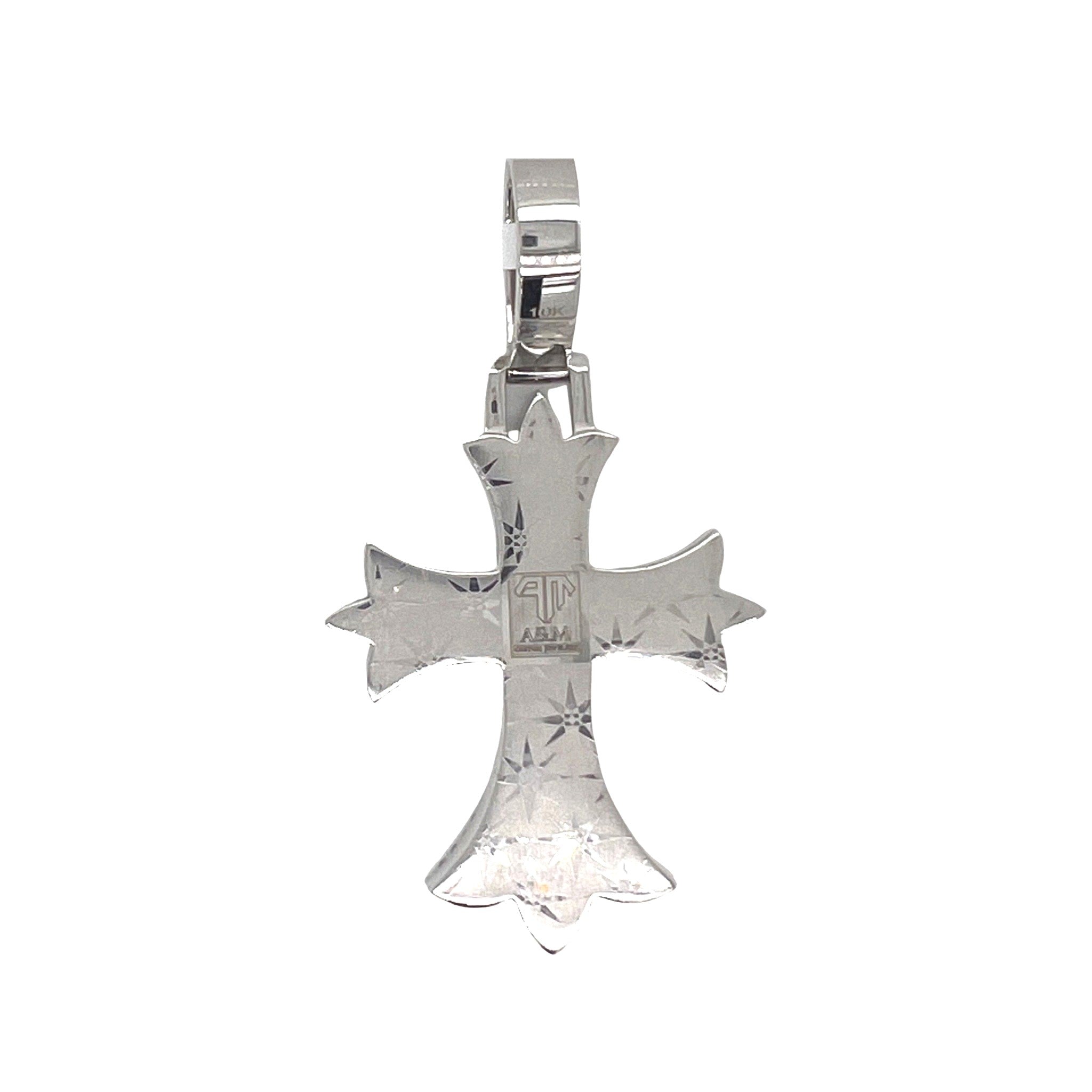 10K White Gold Designer Emerald VS Diamond Cross Pendant 5.25 CT 2.8"
