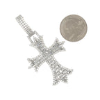 10K White Gold Designer Emerald VS Diamond Cross Pendant 5.25 CT 2.8"