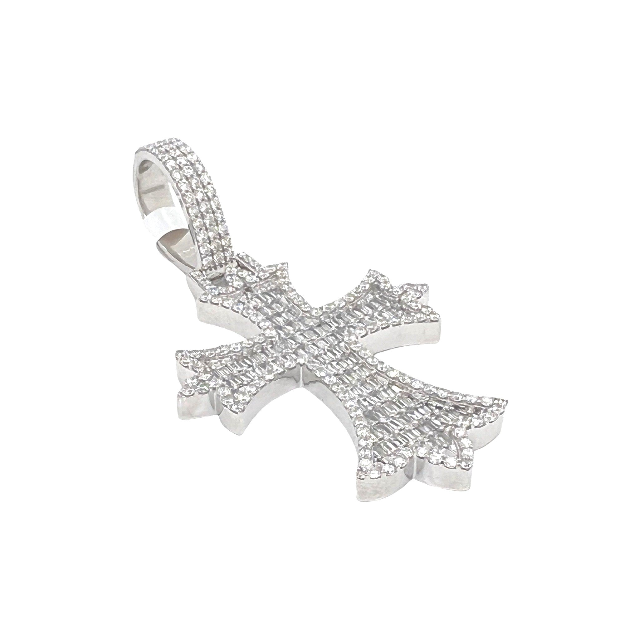 10K White Gold Designer Emerald VS Diamond Cross Pendant 5.25 CT 2.8"