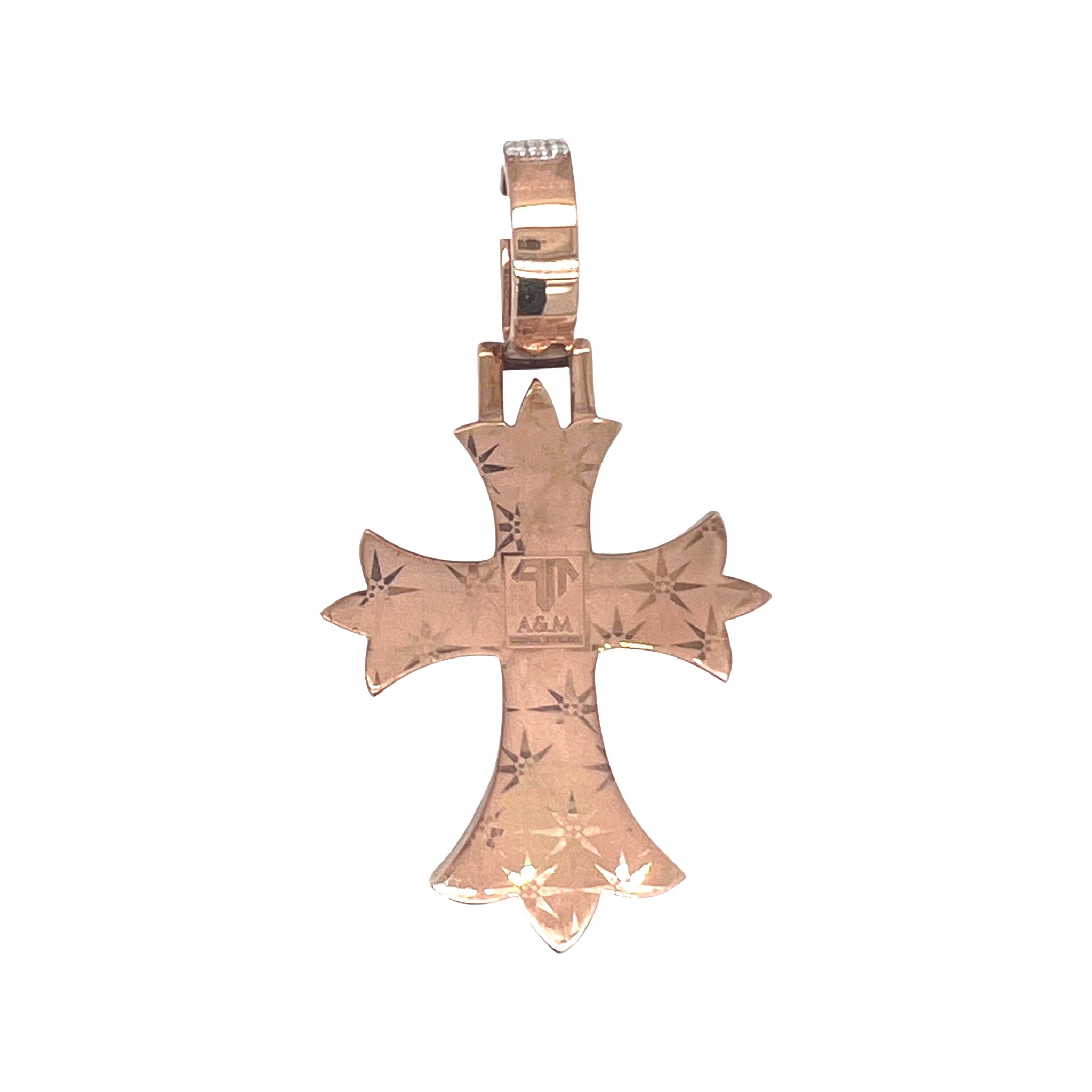 10K Rose Gold Designer Emerald VS Diamond Cross Pendant 5.25 CT 2.8"