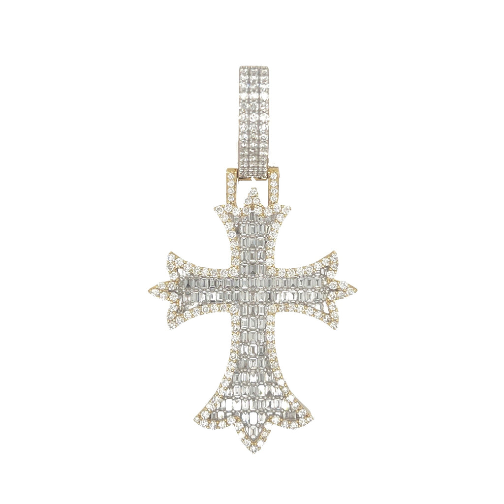 10K Yellow Gold Designer Emerald VS Diamond Cross Pendant 5.25 CT 2.8"