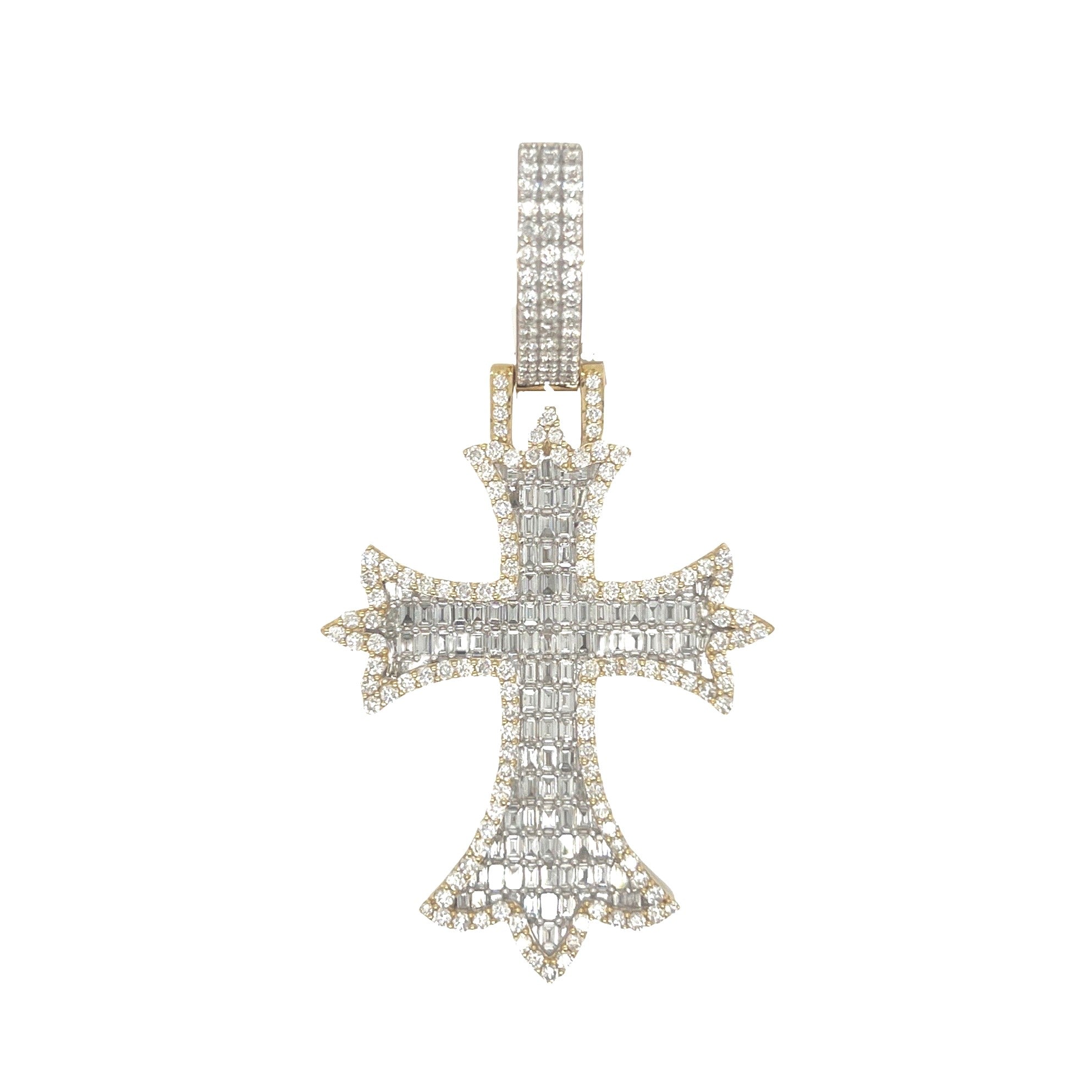 10K Yellow Gold Designer Emerald VS Diamond Cross Pendant 5.25 CT 2.8"