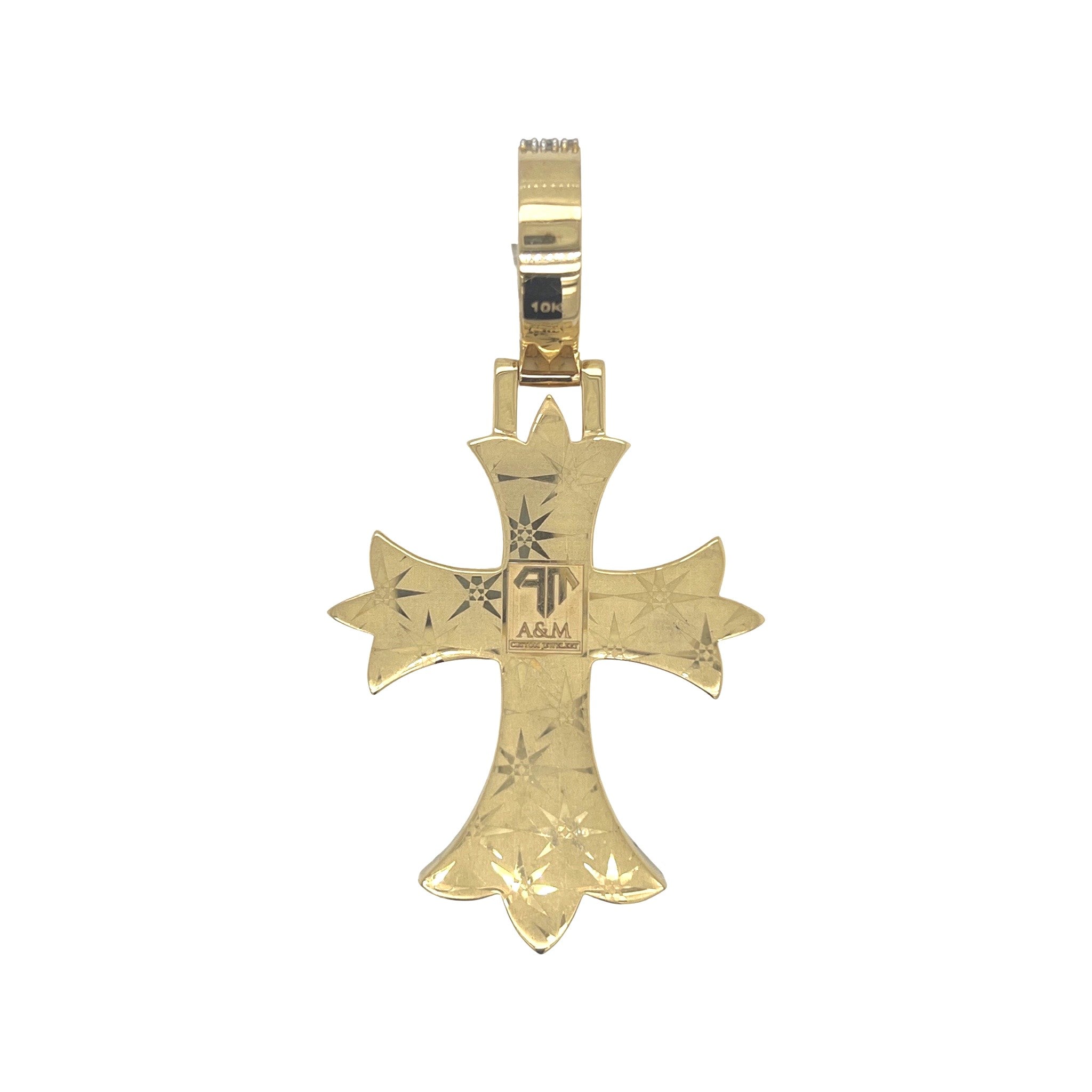 10K Yellow Gold Designer Emerald VS Diamond Cross Pendant 5.25 CT 2.8"