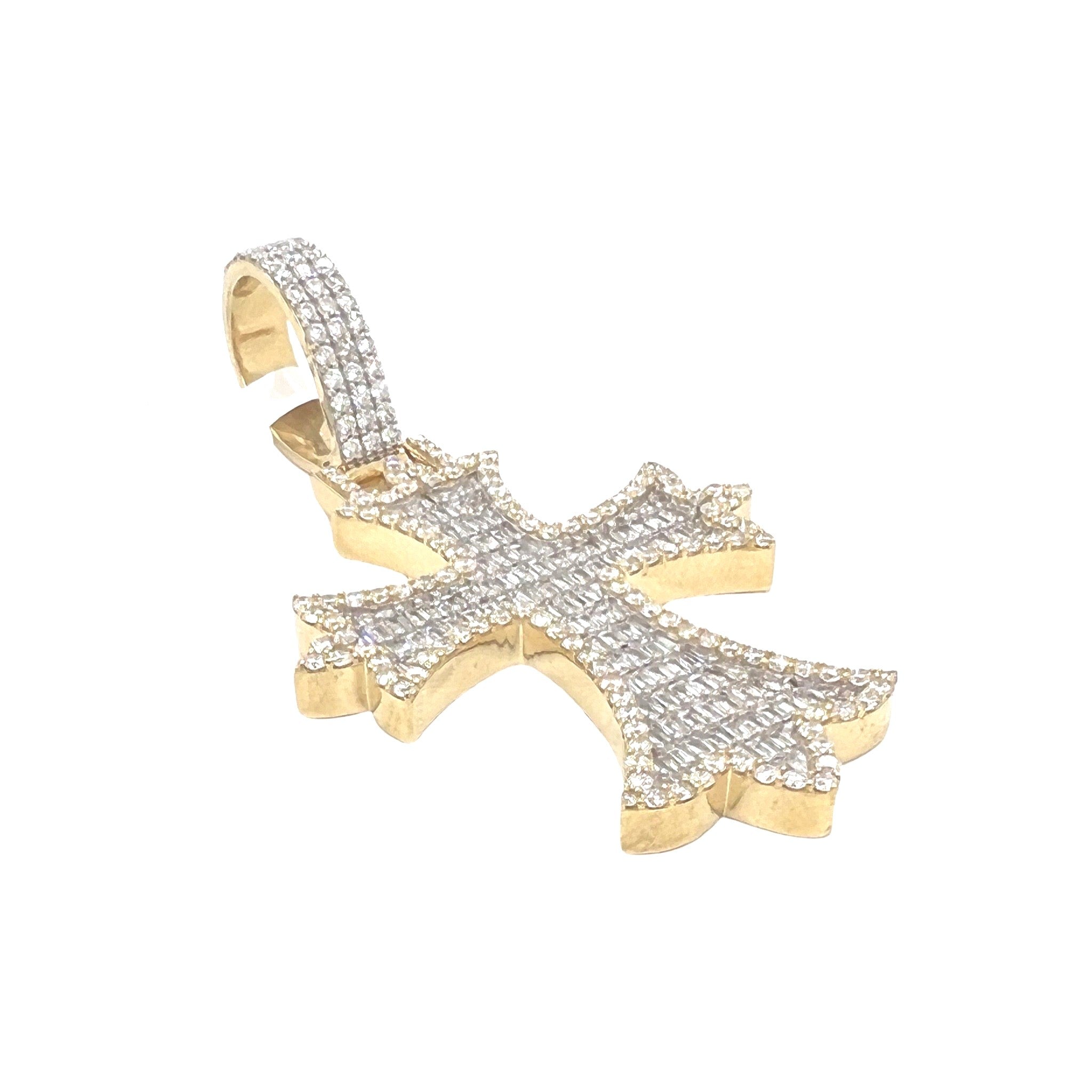 10K Yellow Gold Designer Emerald VS Diamond Cross Pendant 5.25 CT 2.8"
