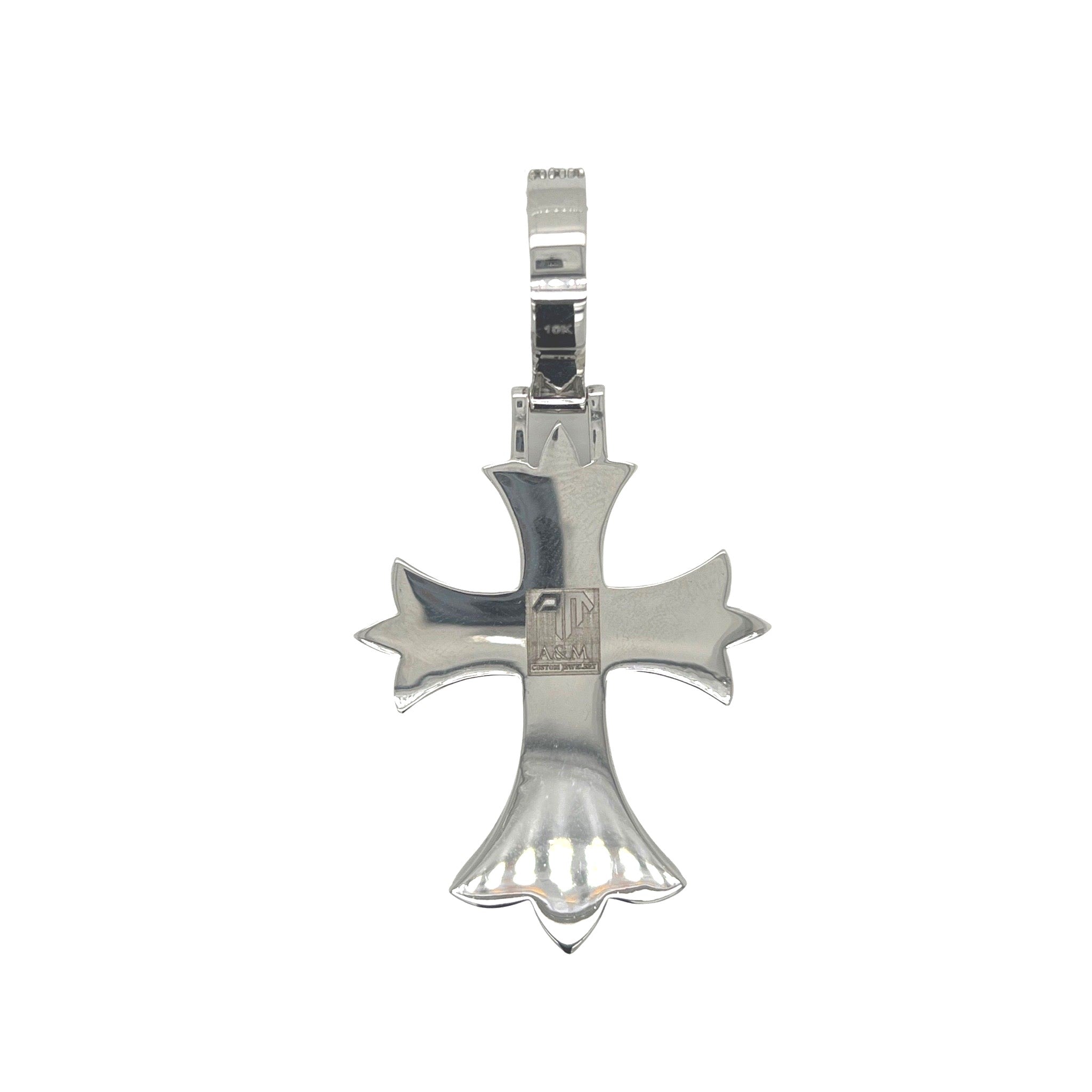 10K White Gold Designer Baguette Diamond Cross Pendant 5.01 CT 2.8"