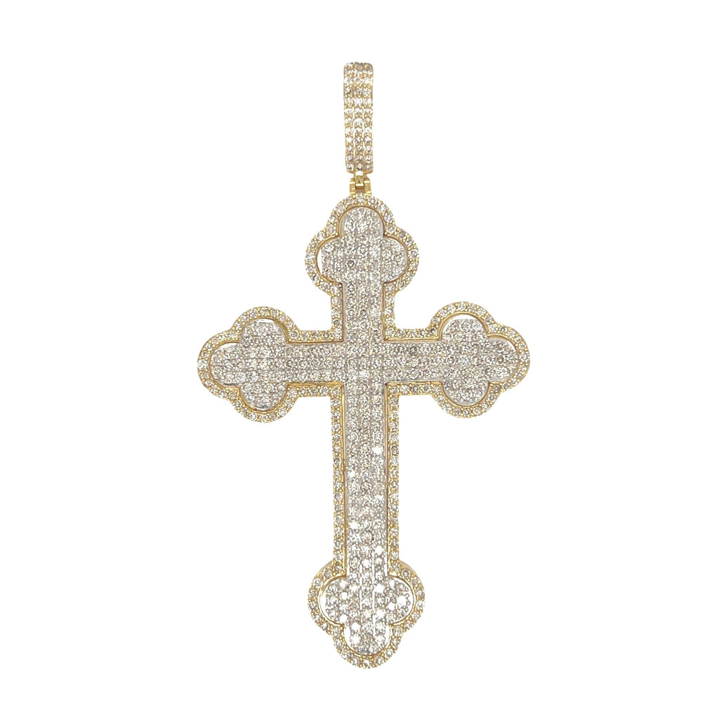 10K Yellow Gold Gothic Diamond Cross Pendant 6.25 CT 3.25"