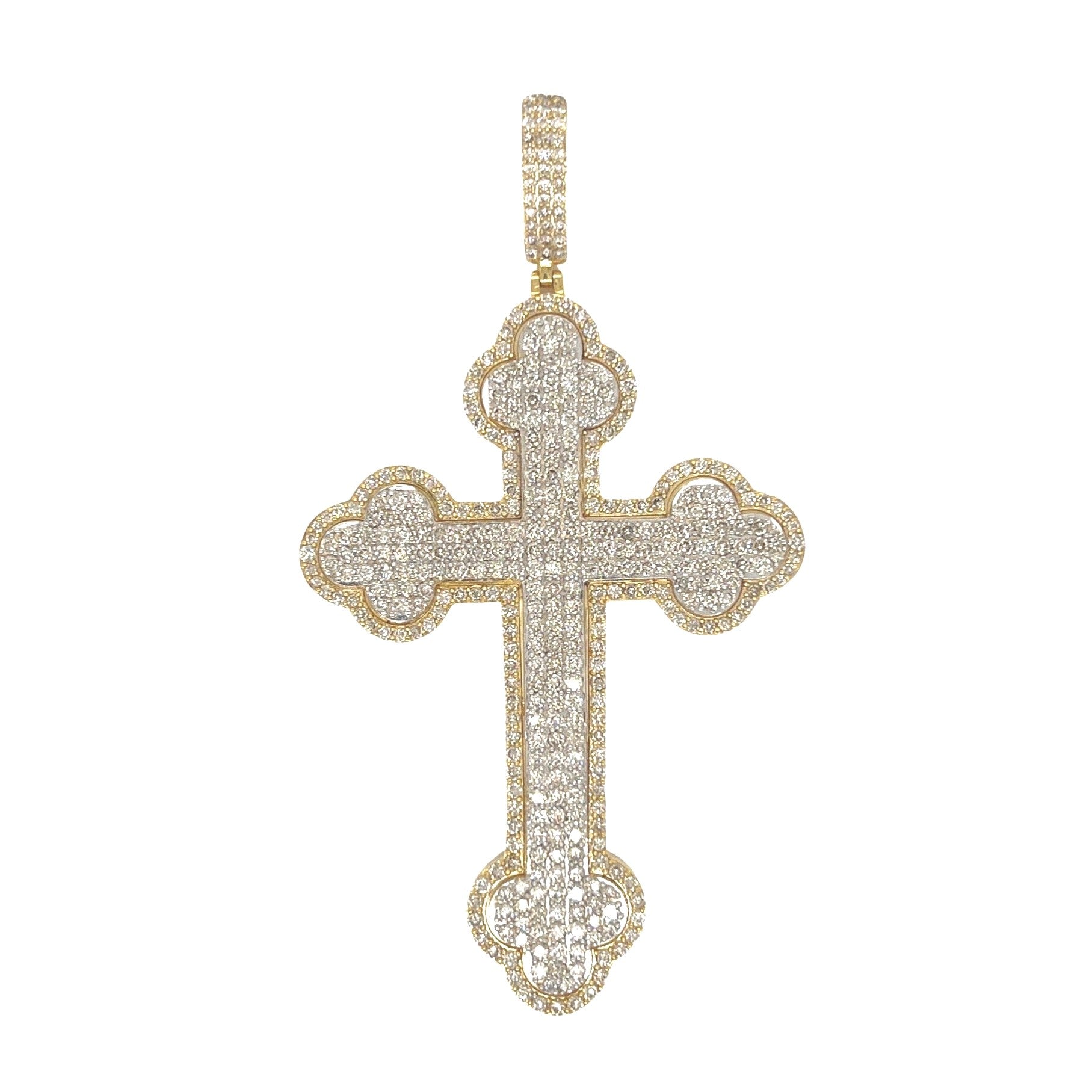 10K Yellow Gold Gothic Diamond Cross Pendant 6.25 CT 3.25"
