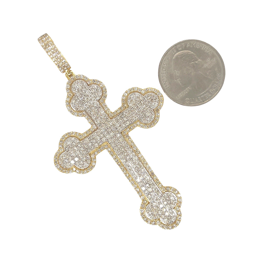 10K Yellow Gold Gothic Diamond Cross Pendant 6.25 CT 3.25"