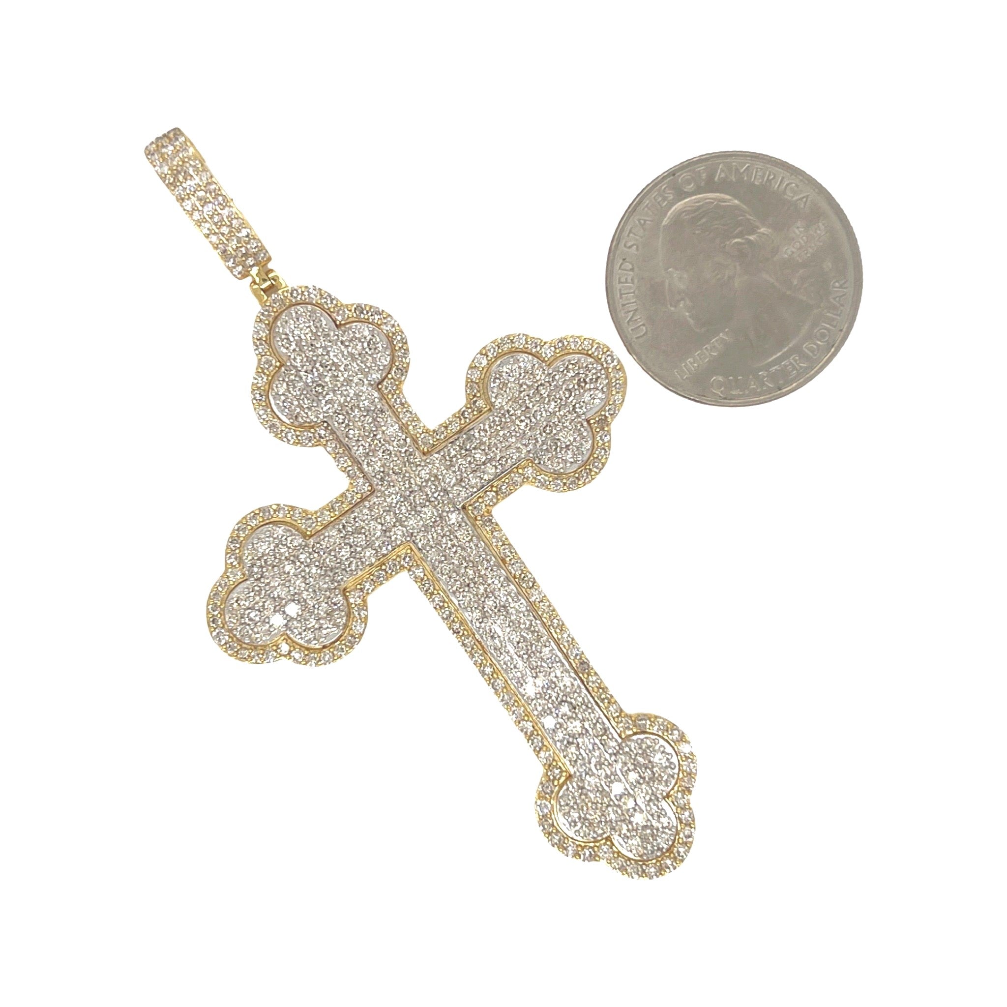 10K Yellow Gold Gothic Diamond Cross Pendant 6.25 CT 3.25"