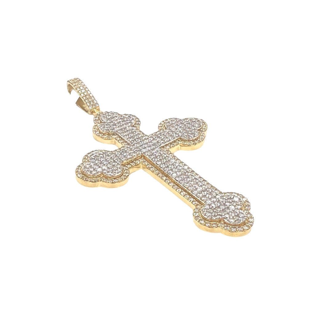 10K Yellow Gold Gothic Diamond Cross Pendant 6.25 CT 3.25"