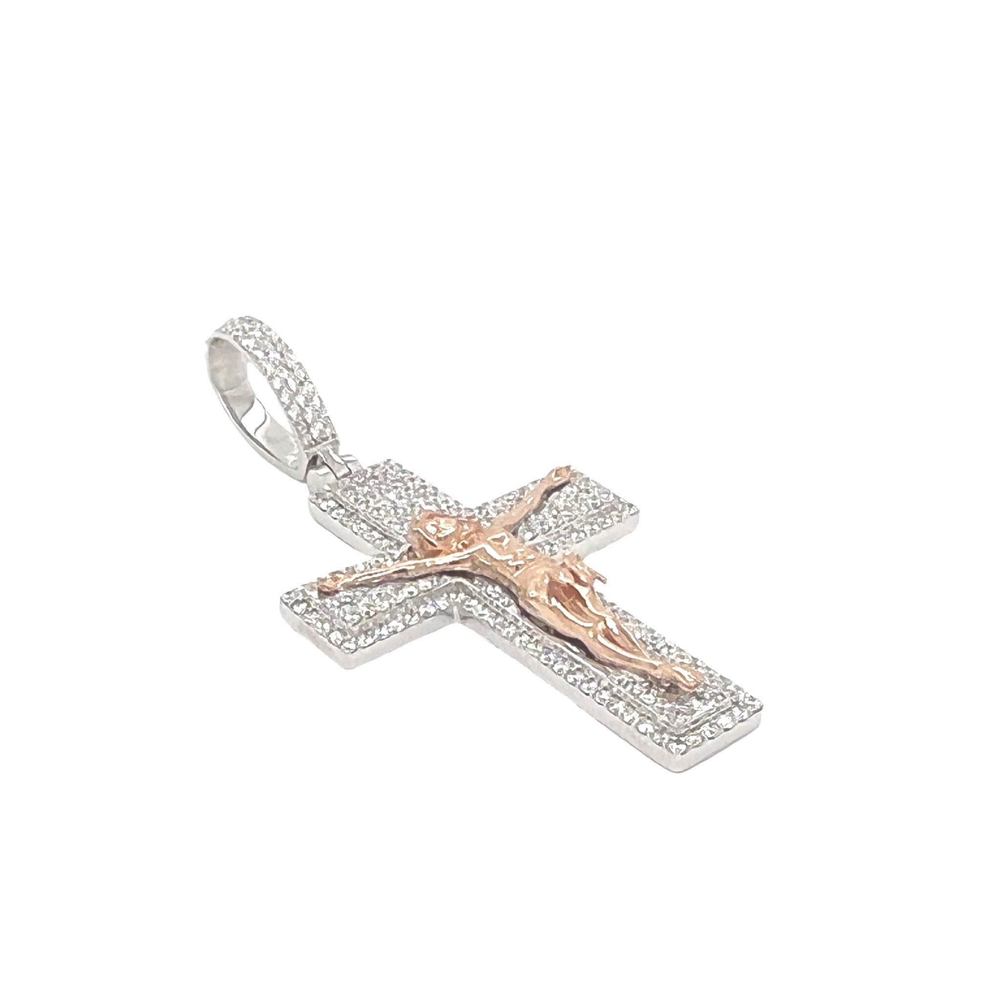 10K Two-Tone Gold Crucifix Diamond Cross Pendant 1.5 CT 2"