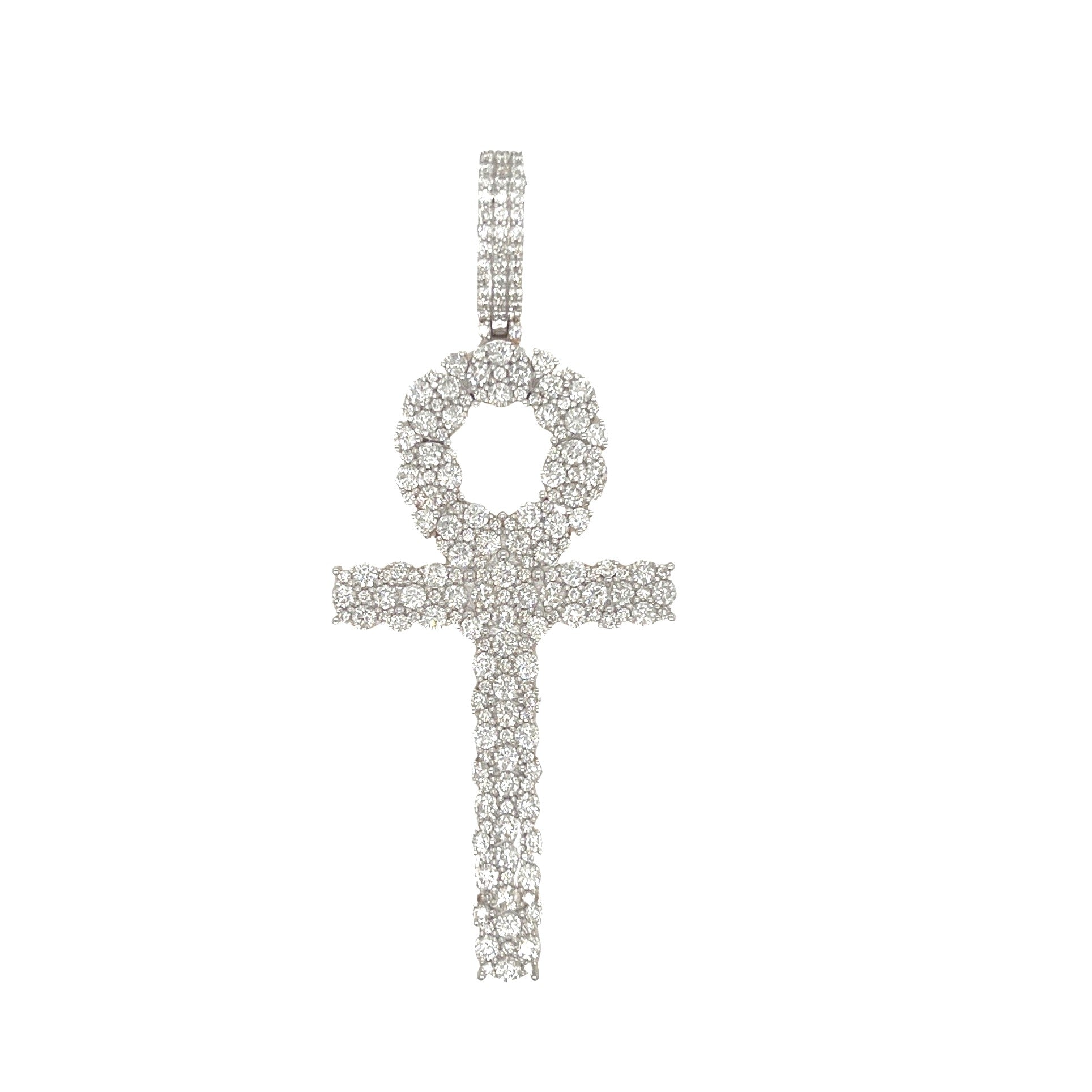 10K Yellow Gold Egyptian Ankh Diamond Cross Pendant 3.98 CT 2.75"