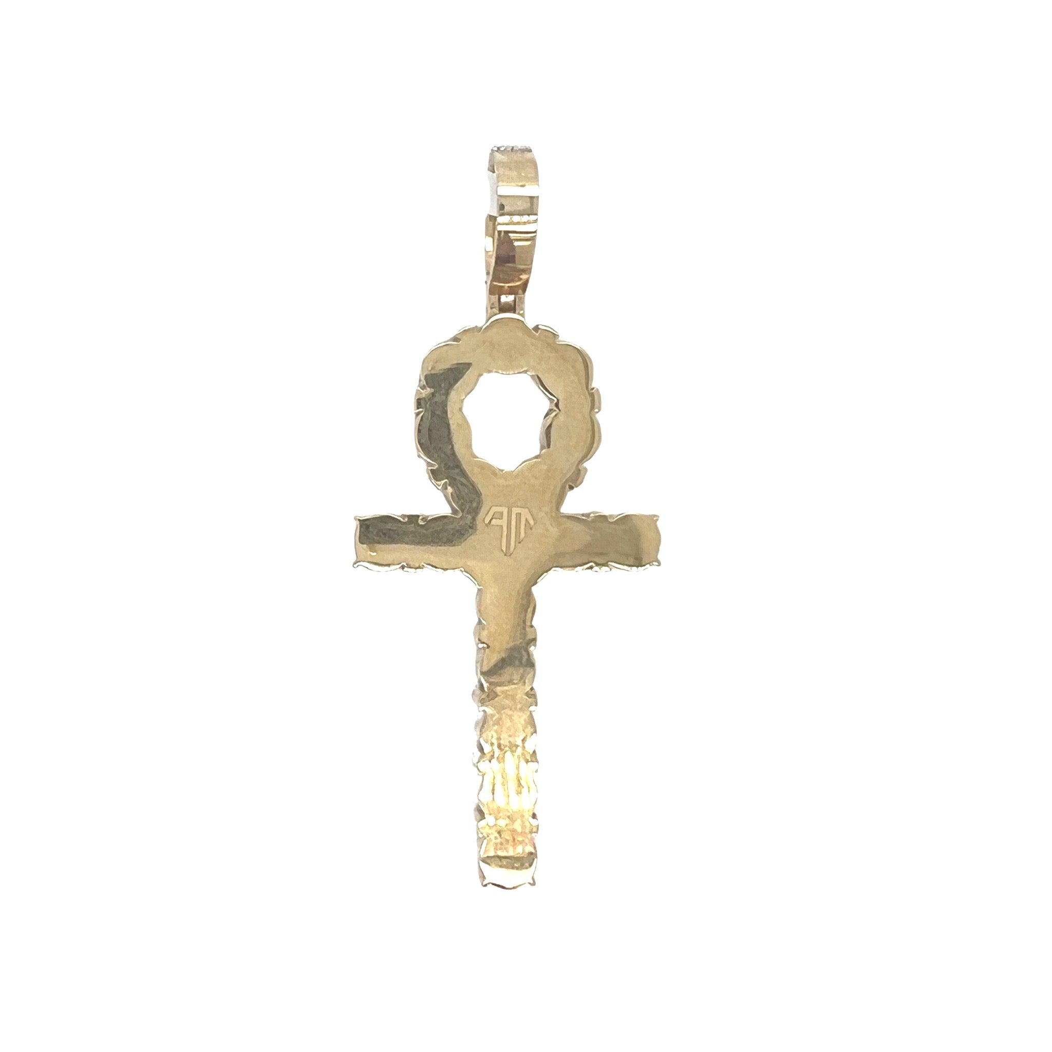 10K Yellow Gold Egyptian Ankh Diamond Cross Pendant 3.98 CT 2.75"