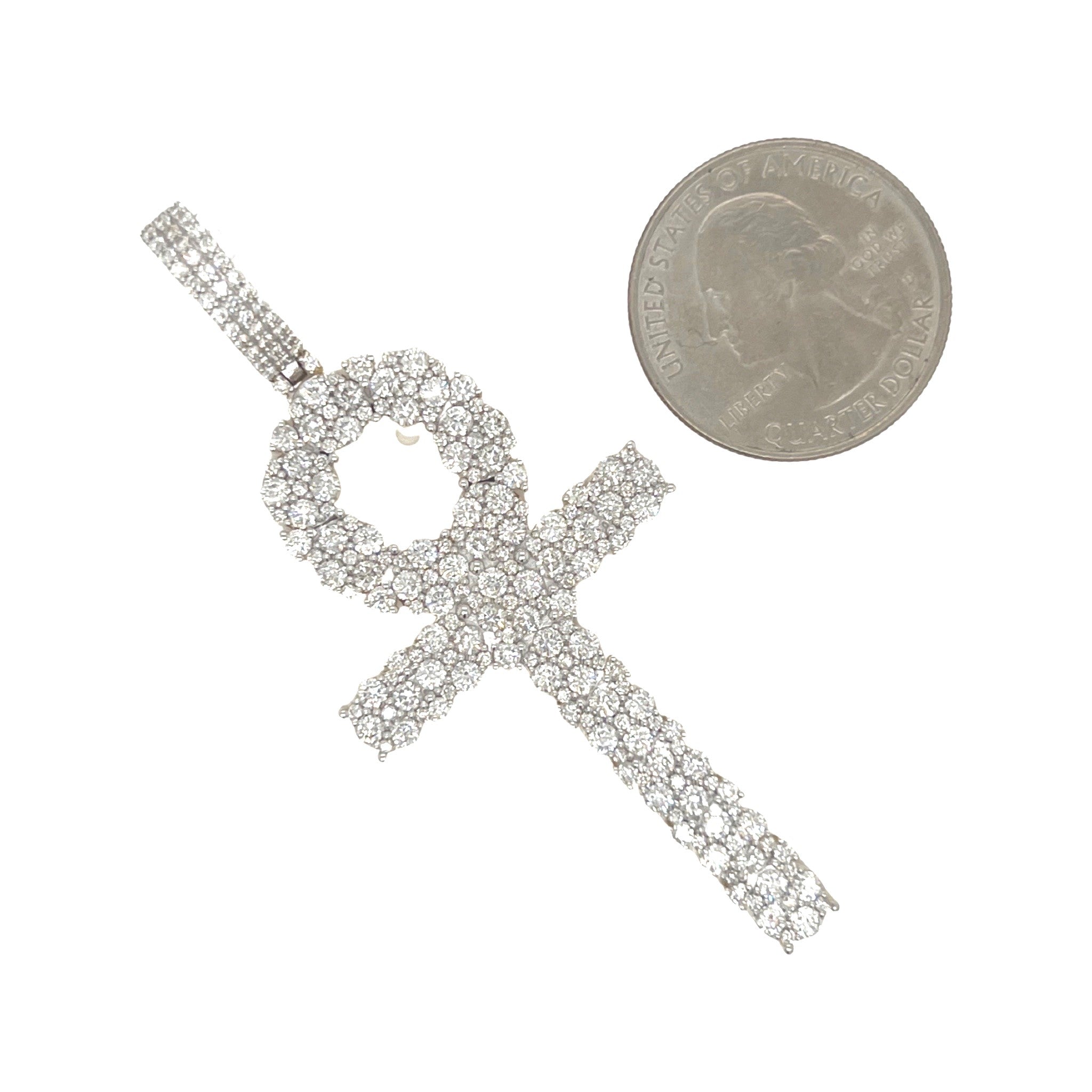 10K Yellow Gold Egyptian Ankh Diamond Cross Pendant 3.98 CT 2.75"
