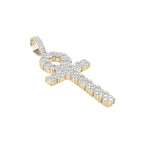 10K Yellow Gold Egyptian Ankh Diamond Cross Pendant 3.98 CT 2.75"