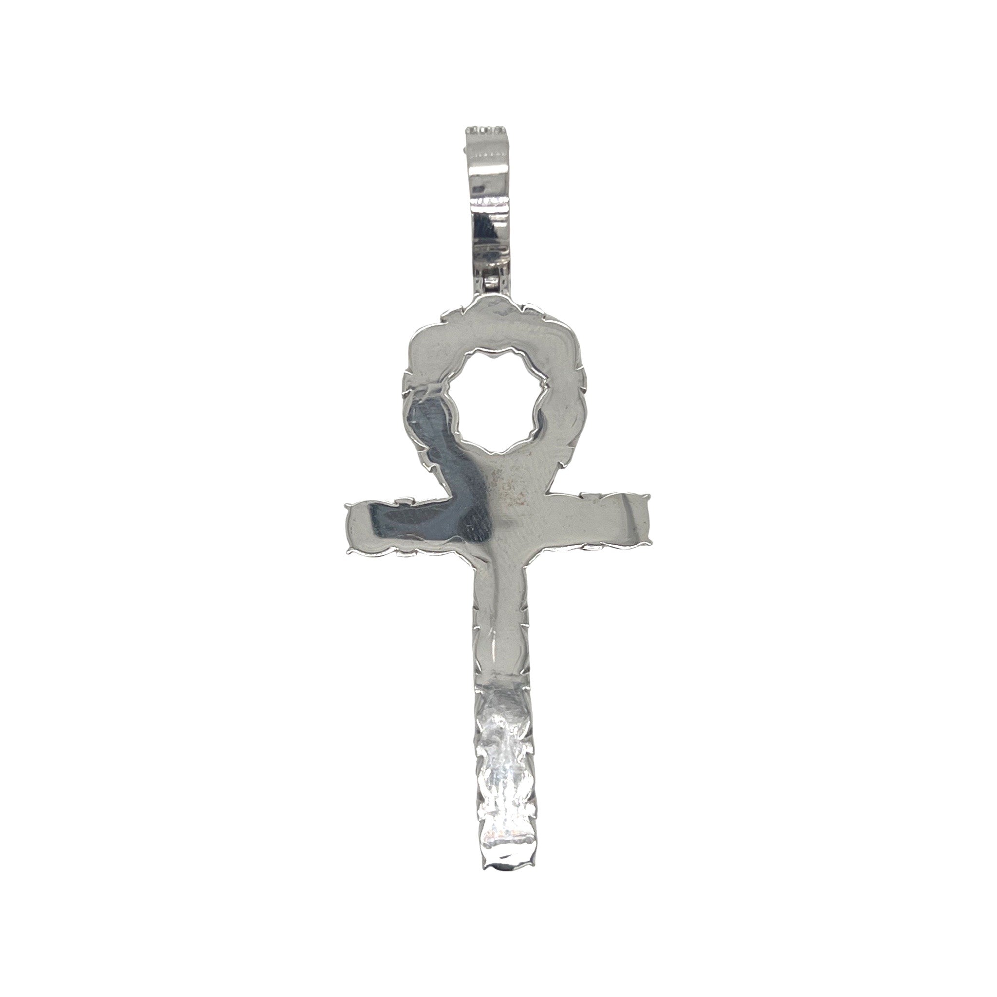 10K White Gold Egyptian Ankh Diamond Cross Pendant 4.04 CT 2.75"