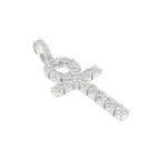 10K White Gold Egyptian Ankh Diamond Cross Pendant 4.04 CT 2.75"