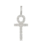 10K White Gold Egyptian Ankh Diamond Cross Pendant 2.47 CT 2.4"