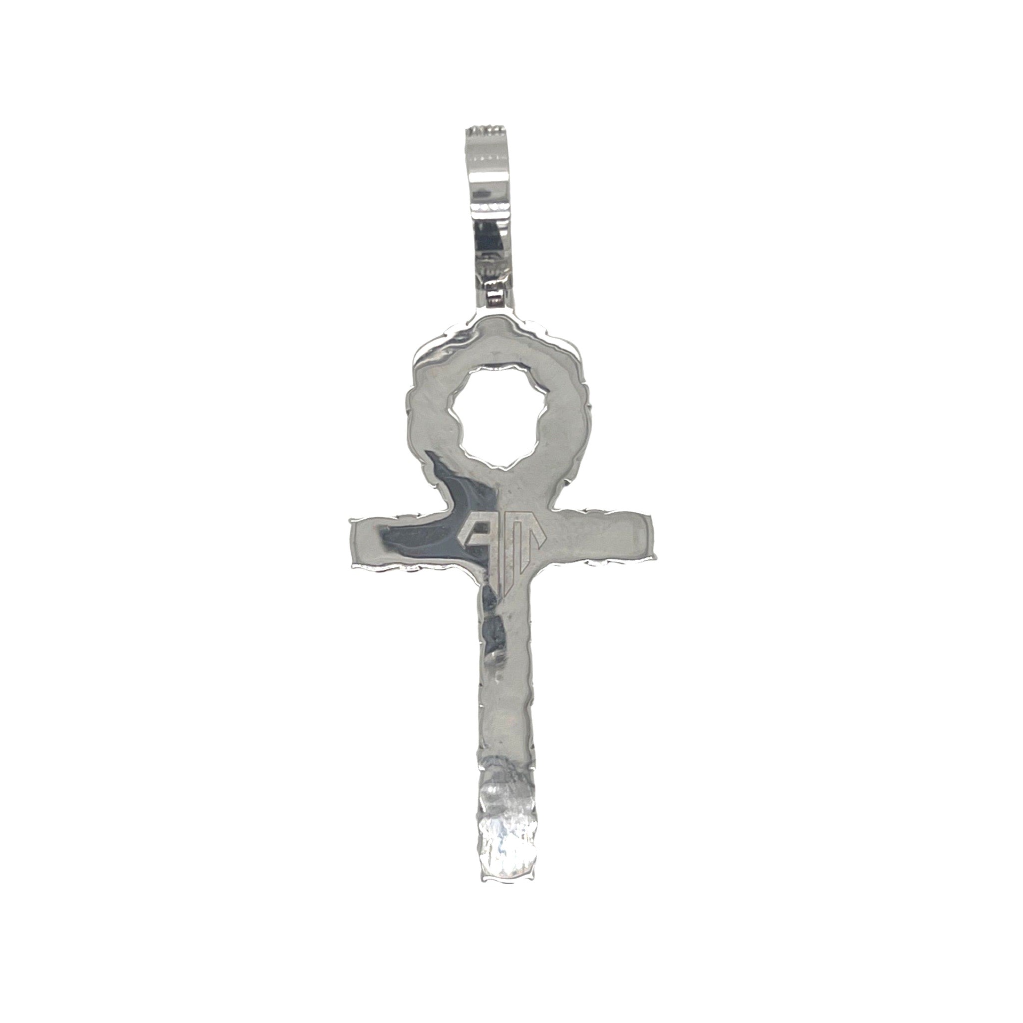10K White Gold Egyptian Ankh Diamond Cross Pendant 2.47 CT 2.4"