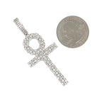 10K White Gold Egyptian Ankh Diamond Cross Pendant 2.47 CT 2.4"