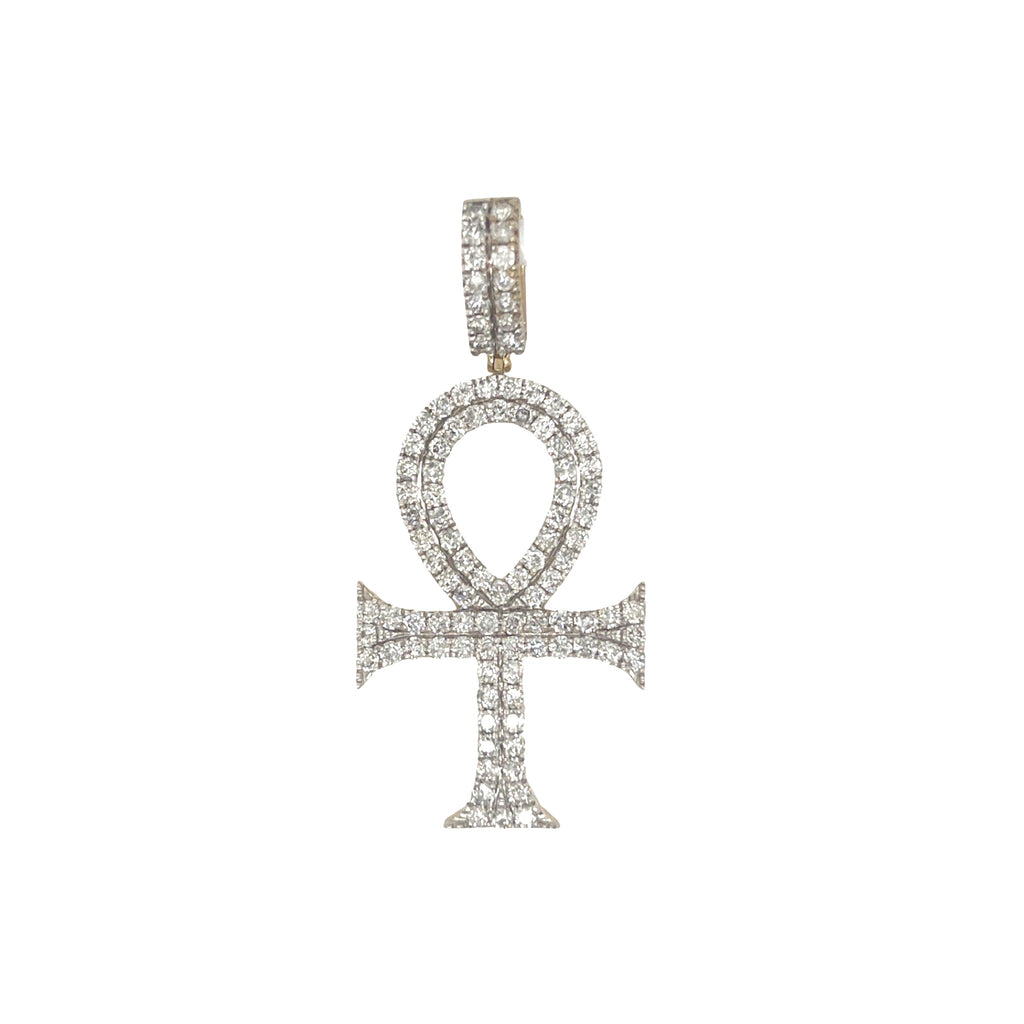 10K Yellow Gold Egyptian Ankh Diamond Cross Pendant 2.6 CT 2"