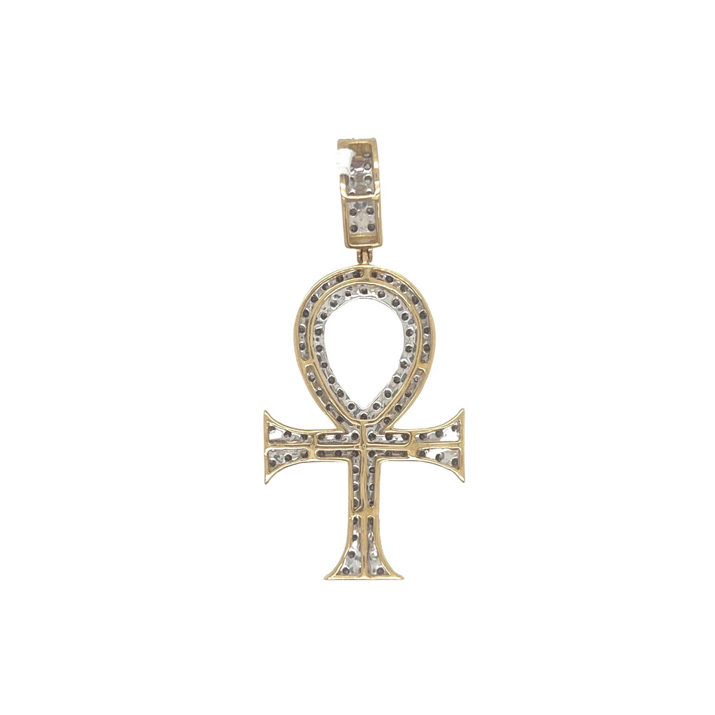10K Yellow Gold Egyptian Ankh Diamond Cross Pendant 2.6 CT 2"
