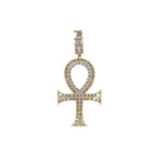 10K Yellow Gold Egyptian Ankh Diamond Cross Pendant 2.6 CT 2"