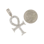 10K Yellow Gold Egyptian Ankh Diamond Cross Pendant 2.6 CT 2"