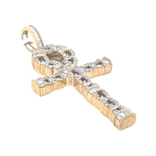 Load image into Gallery viewer, 10K Yellow Gold Egyptian Ankh Baguette Diamond Cross Pendant 2.0 CT 2.6&quot;
