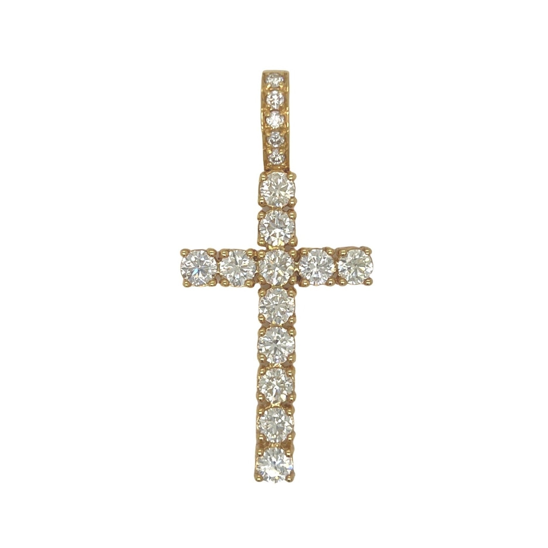 14K Yellow Gold 40 Pointer Tennis Diamond Cross Pendant 5.17 CT 2.1"