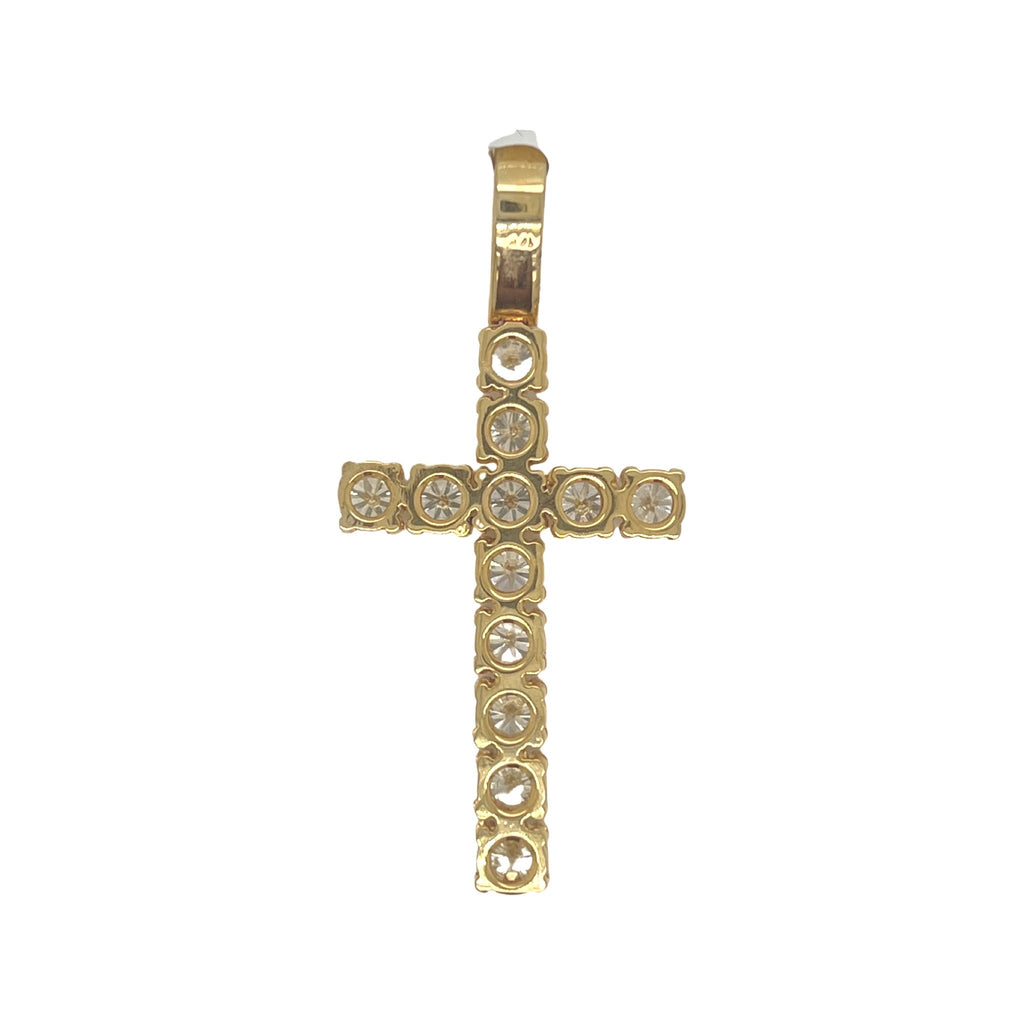 14K Yellow Gold 40 Pointer Tennis Diamond Cross Pendant 5.17 CT 2.1"
