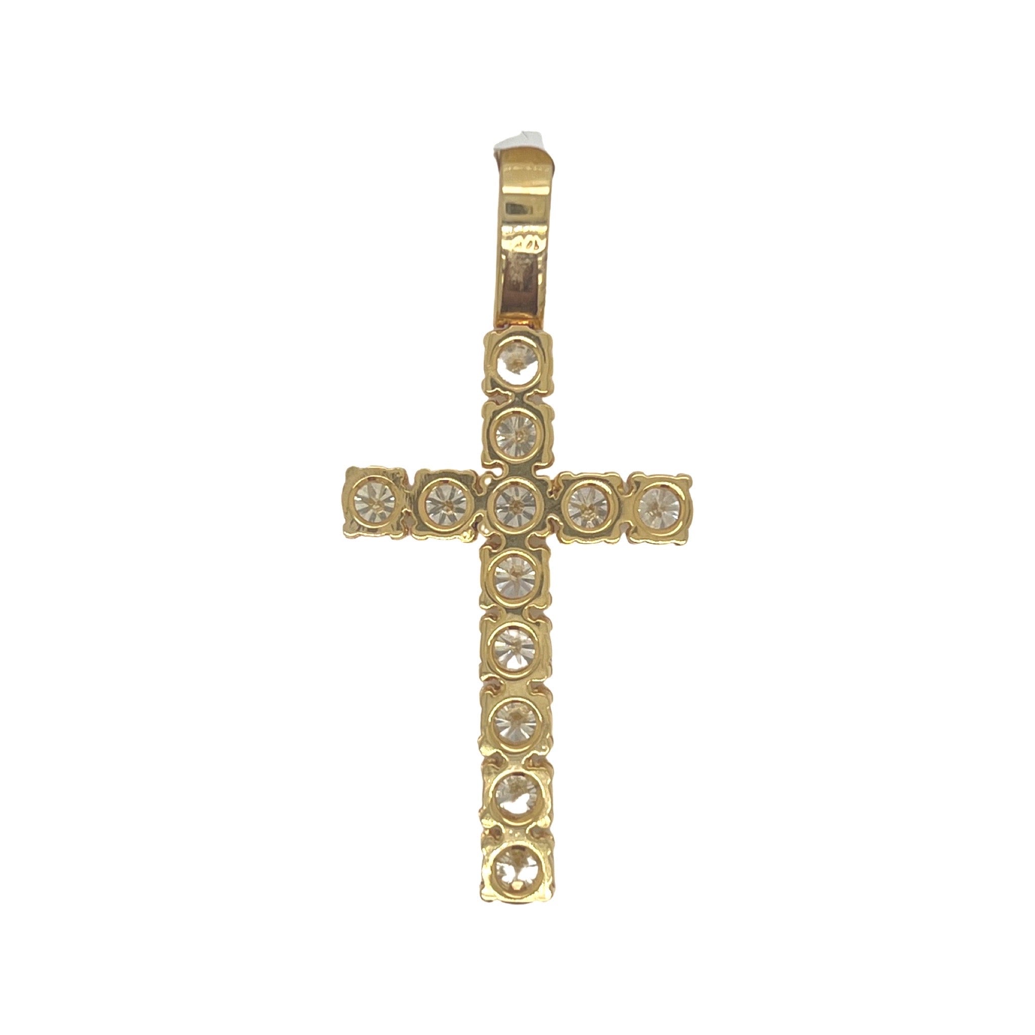 14K Yellow Gold 40 Pointer Tennis Diamond Cross Pendant 5.17 CT