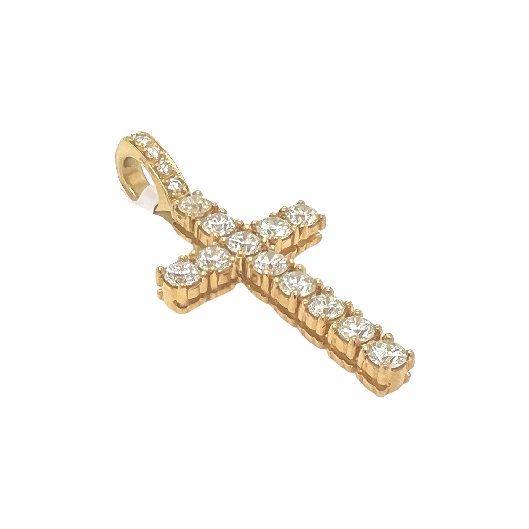 14K Yellow Gold 40 Pointer Tennis Diamond Cross Pendant 5.17 CT 2.1"