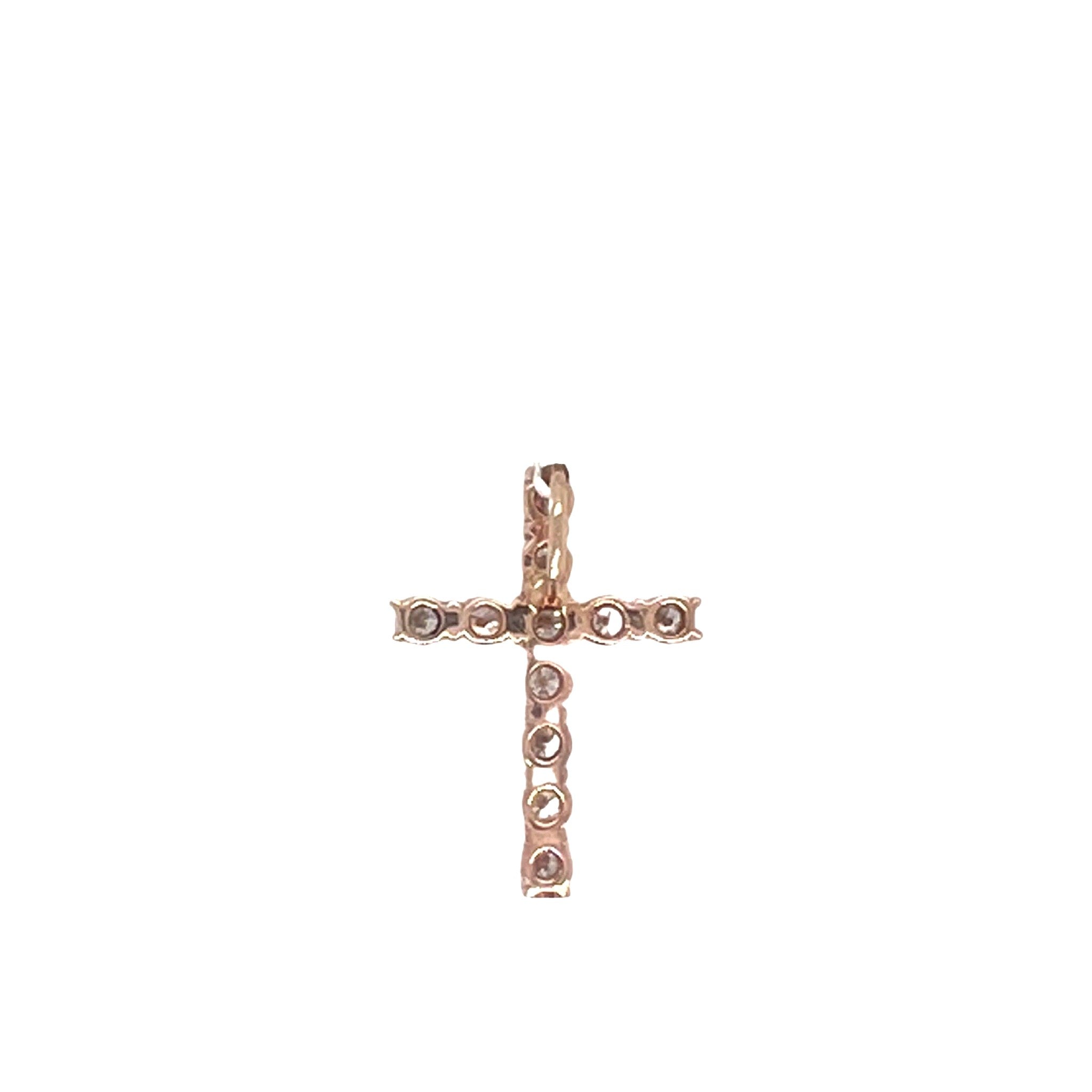 10K Rose Gold Solitaire Tennis Diamond Cross Pendant 1.3 CT 1"