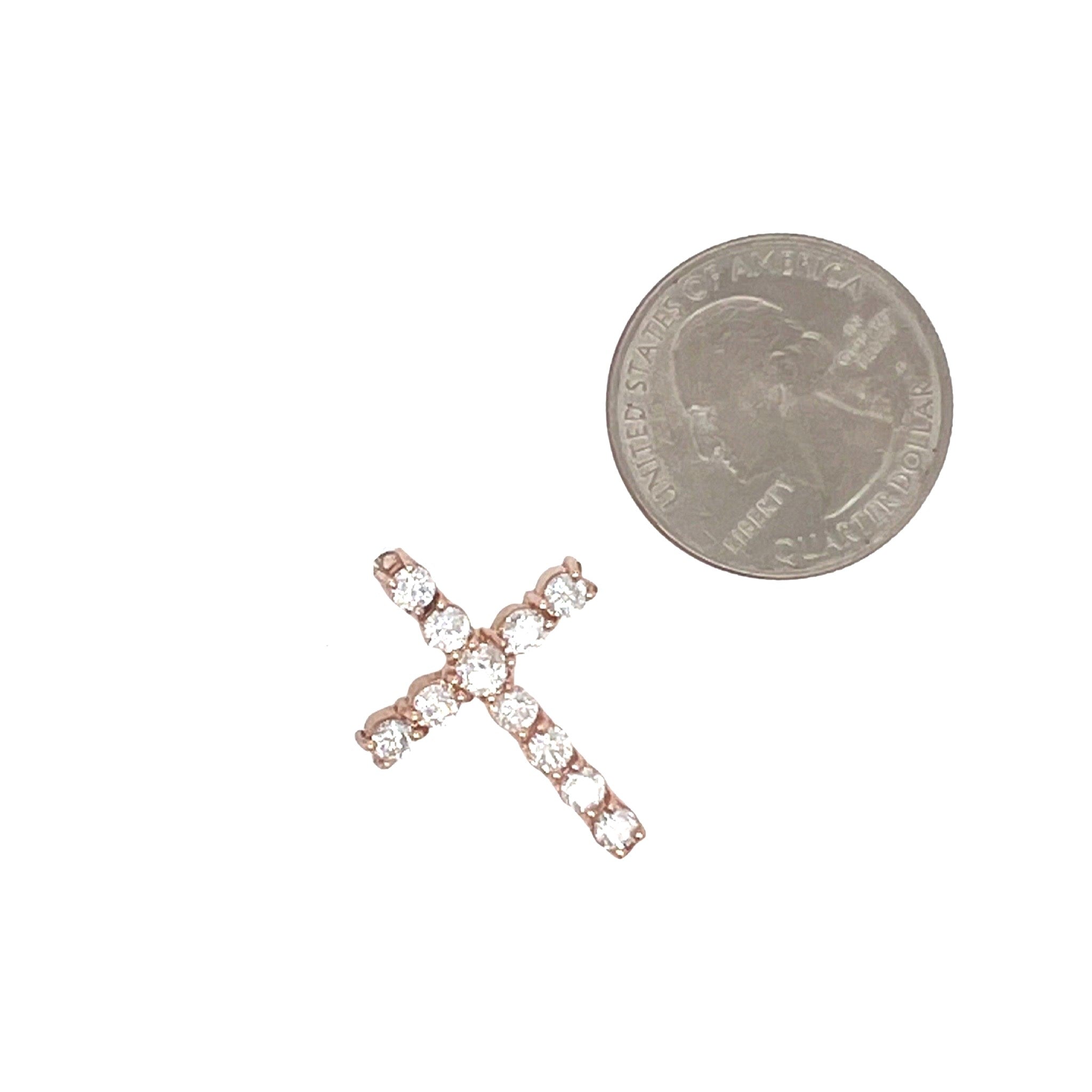 10K Rose Gold Solitaire Tennis Diamond Cross Pendant 1.3 CT 1"