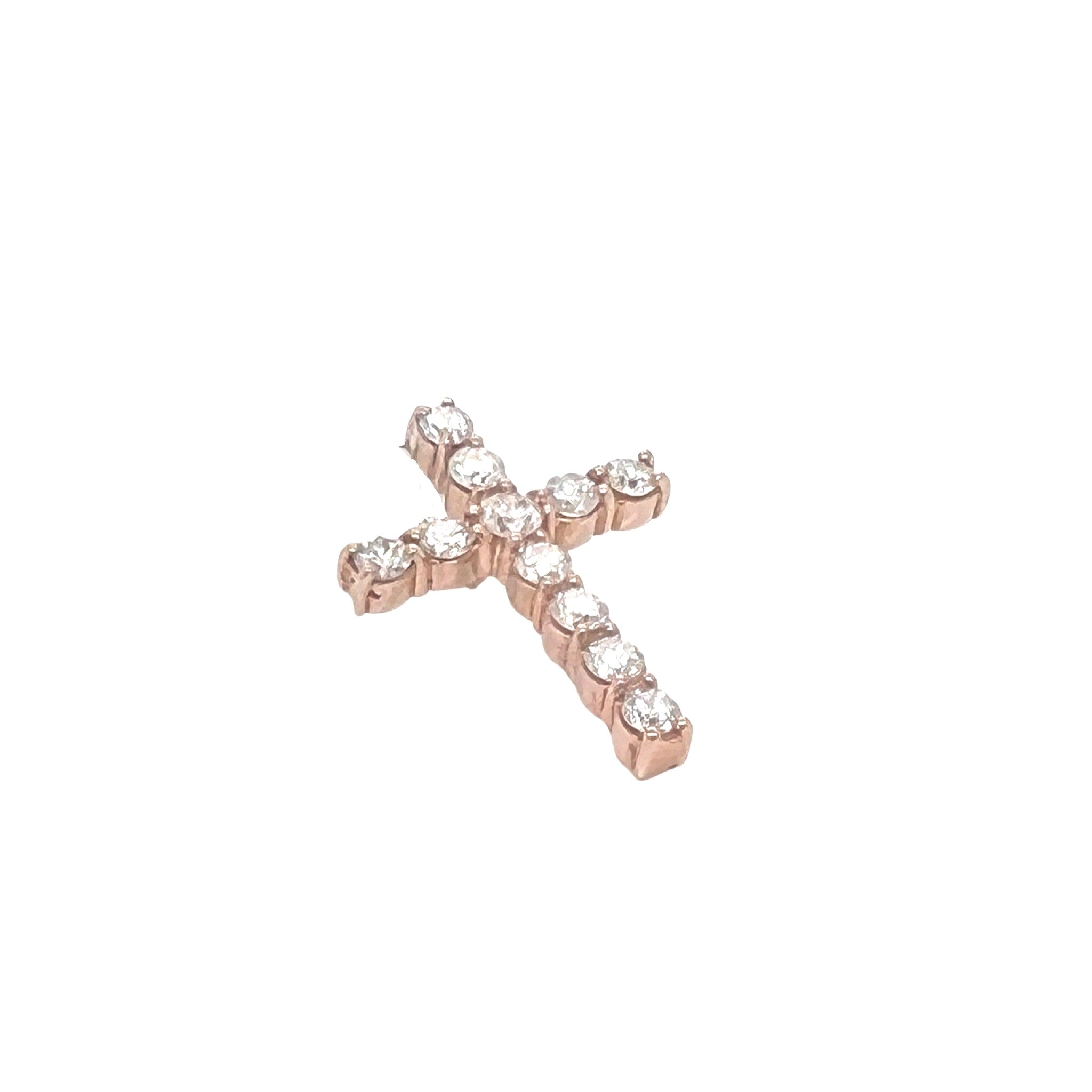 10K Rose Gold Solitaire Tennis Diamond Cross Pendant 1.3 CT 1"
