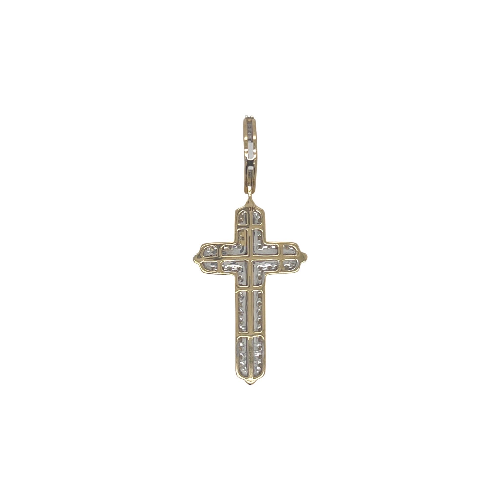 10K Yellow Gold Double Layer Diamond Cross Pendant 0.80 CT 1.6"