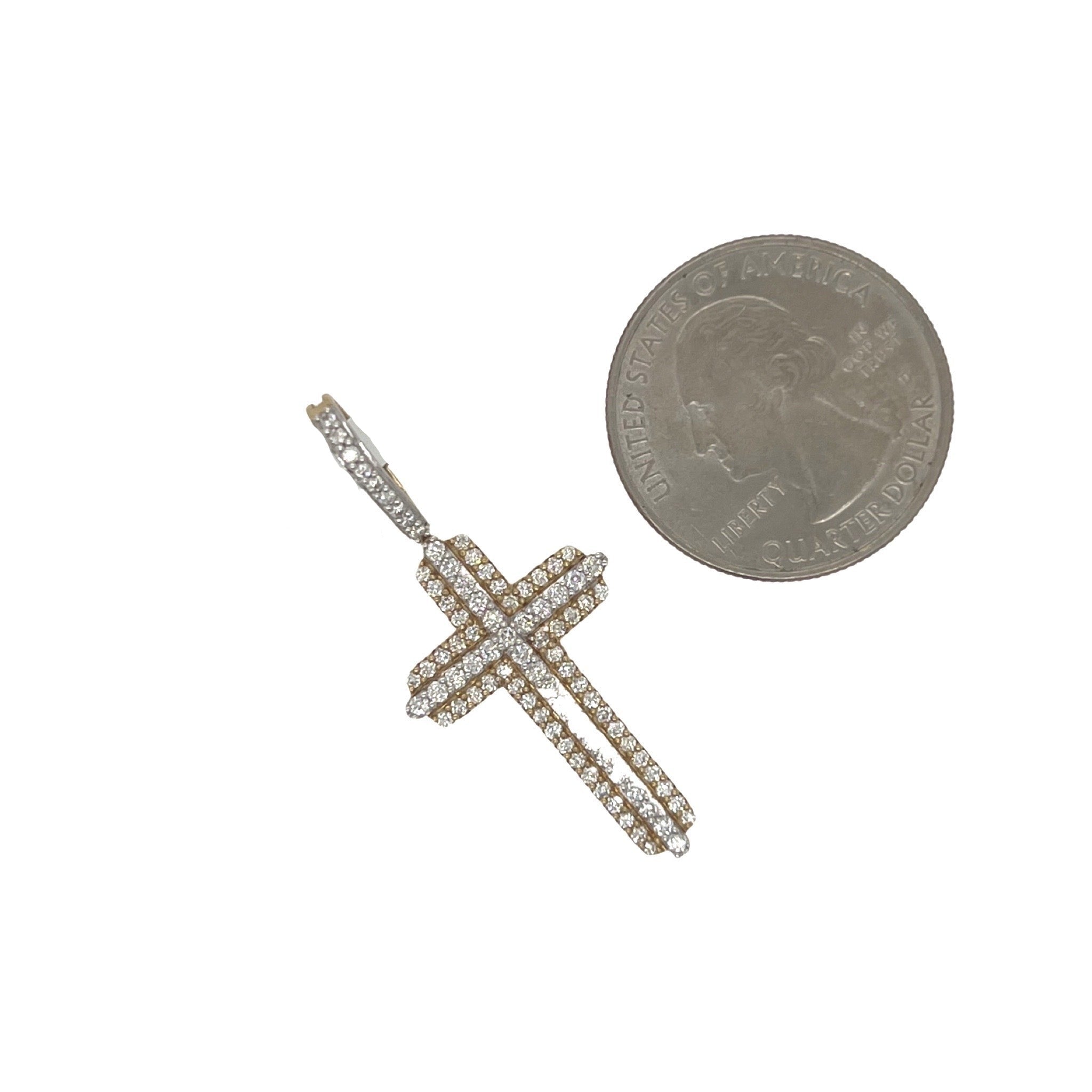 10K Yellow Gold Double Layer Diamond Cross Pendant 0.80 CT 1.6"