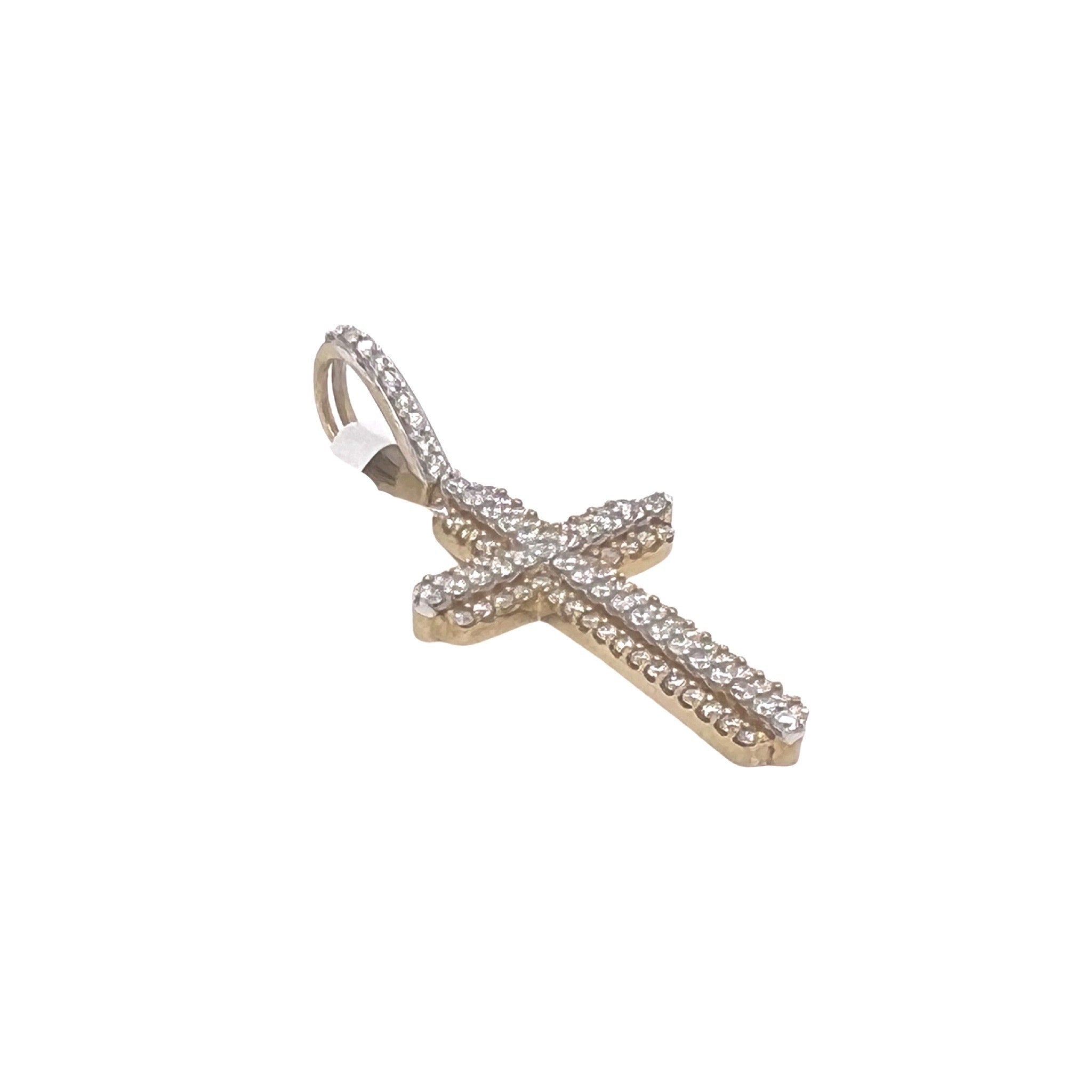 10K Yellow Gold Double Layer Diamond Cross Pendant 0.80 CT 1.6"