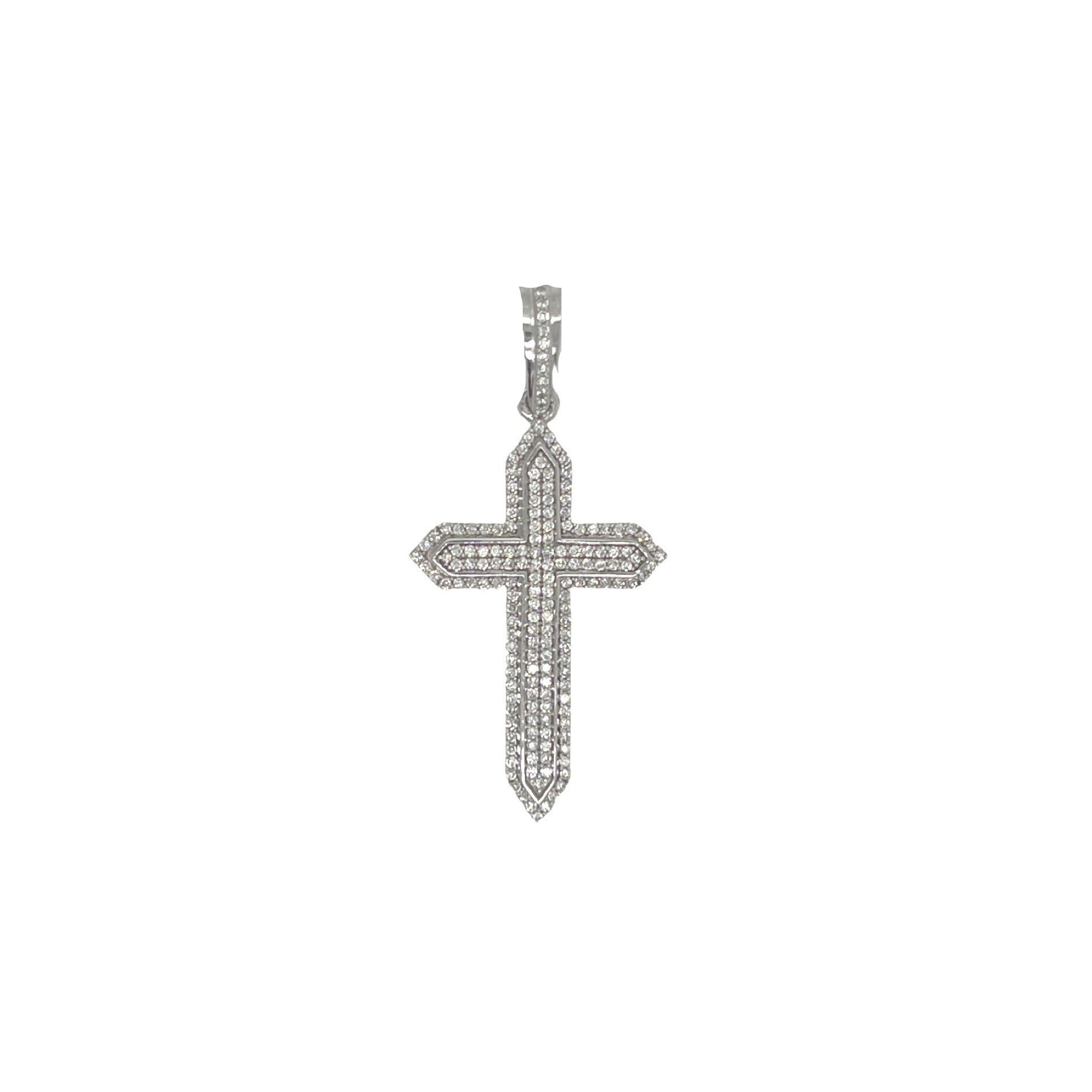 10K White Gold Double Layer Diamond Cross Pendant 0.43 CT 1.5"
