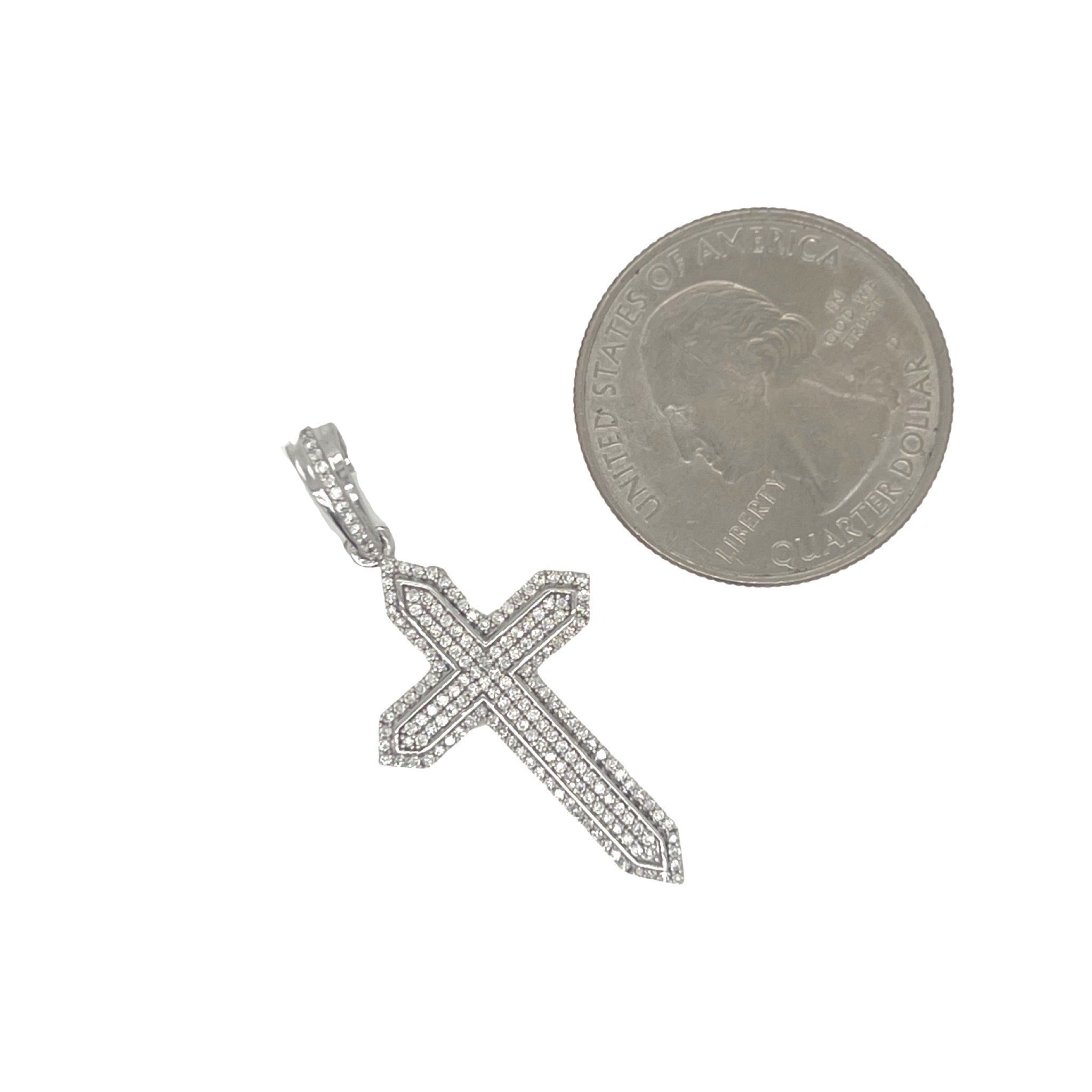 10K White Gold Double Layer Diamond Cross Pendant 0.43 CT 1.5"