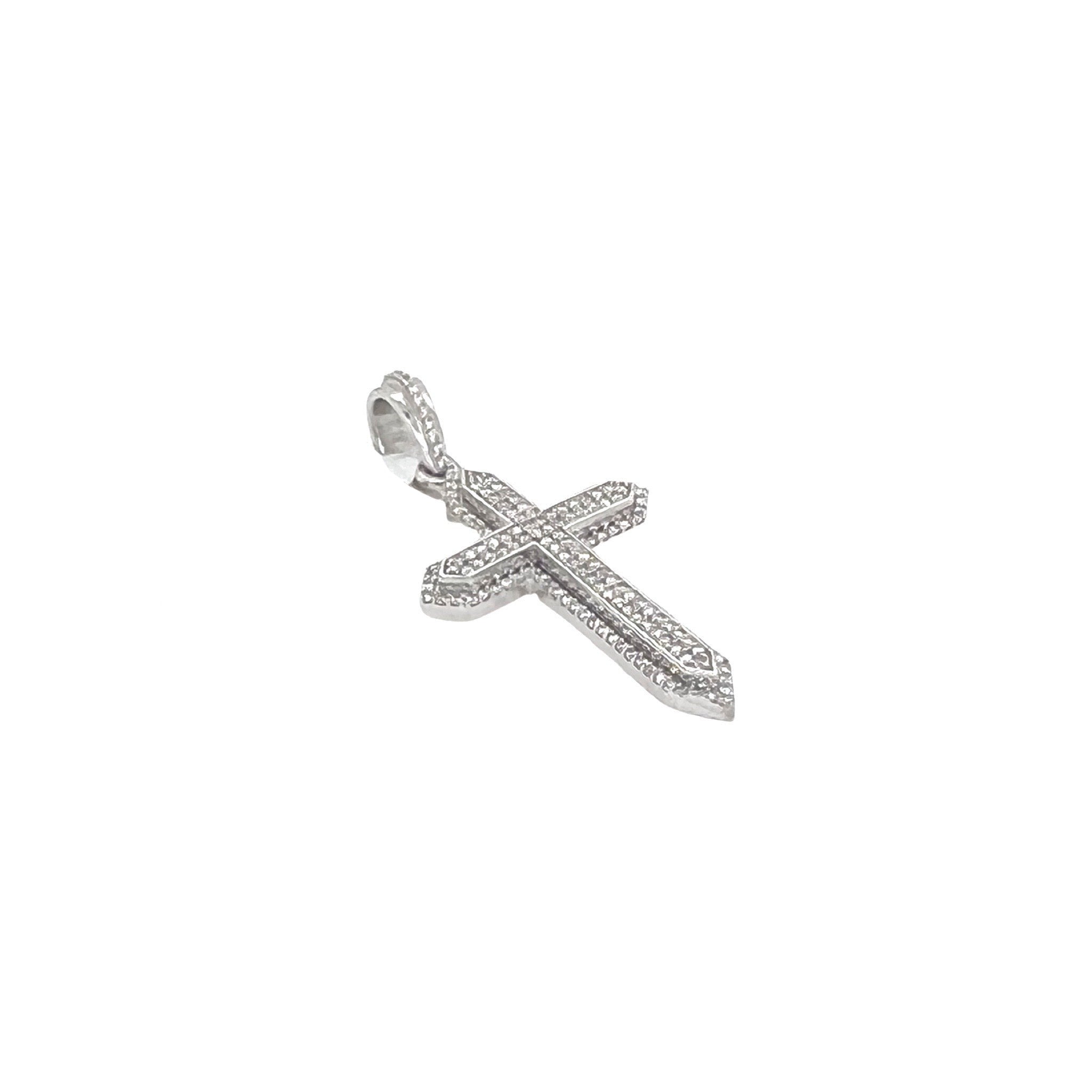 10K White Gold Double Layer Diamond Cross Pendant 0.43 CT 1.5"