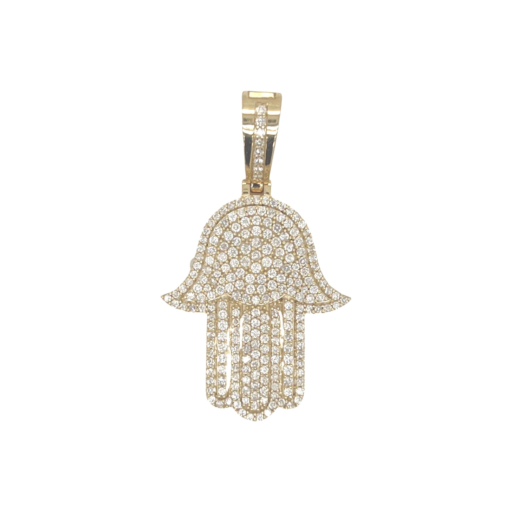 10K Yellow Gold Hamsa Diamond Pendant 1.71 CT 1.75"